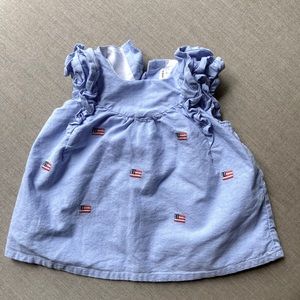 Janie and Jack Baby Girls Embroidered Flag Oxford Top